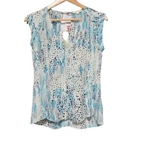 Rebecca Taylor Animal Print Blue Sleeveless Top. Size US 2